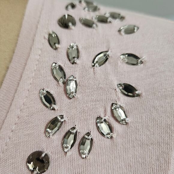 New Chico's Posh Pink Dazzling Rhinestone Scoopneck Long Sleeve Embellished Top - Picture 6 of 12